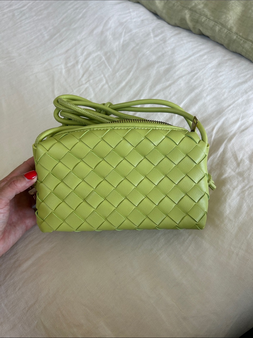 Woven Crossbody Bag in Lime Green